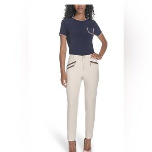Tommy Hilfiger Women's Cream Slim Fit Leg Ankle Pants